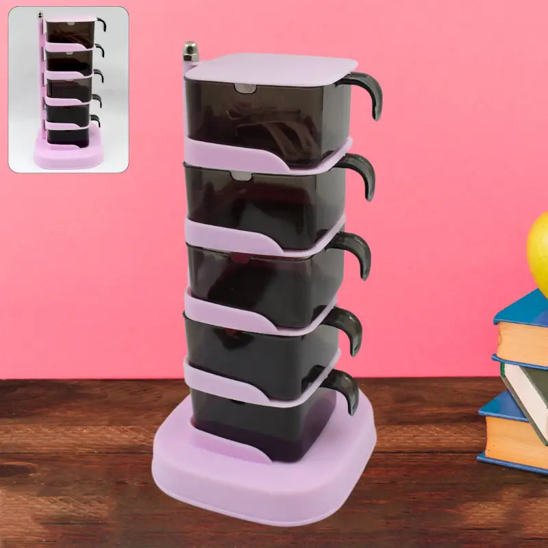 Rotating Spice Jars Vertical Rotatable Seasoning Box 5 Section / Tier With 5 Spoon (1 Set)