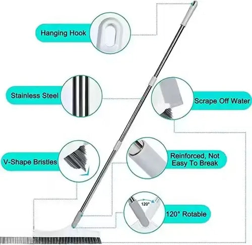 Bathroom Cleaning Brush with Wiper – 2 in 1 Scrubber & Squeegee