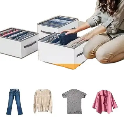 Wardrobe Clothes Organizer – 8 Grids Beige