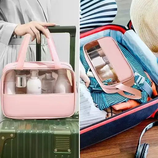 Pack of 3 Makeup Organizer Bags – Travel Waterproof Cosmetic Toiletry Pouches for Women & Girls (Rose Pink).